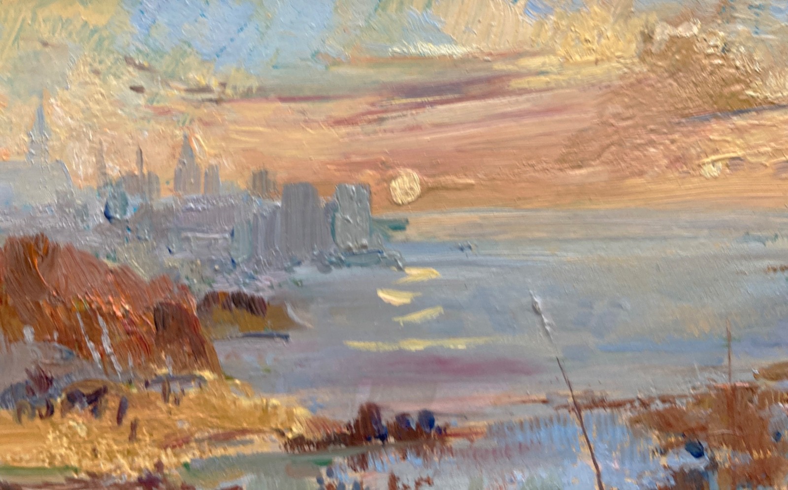 Original Dagmar Glaser Lauermann Small Oil Painting Blick auf Stralsund 1984