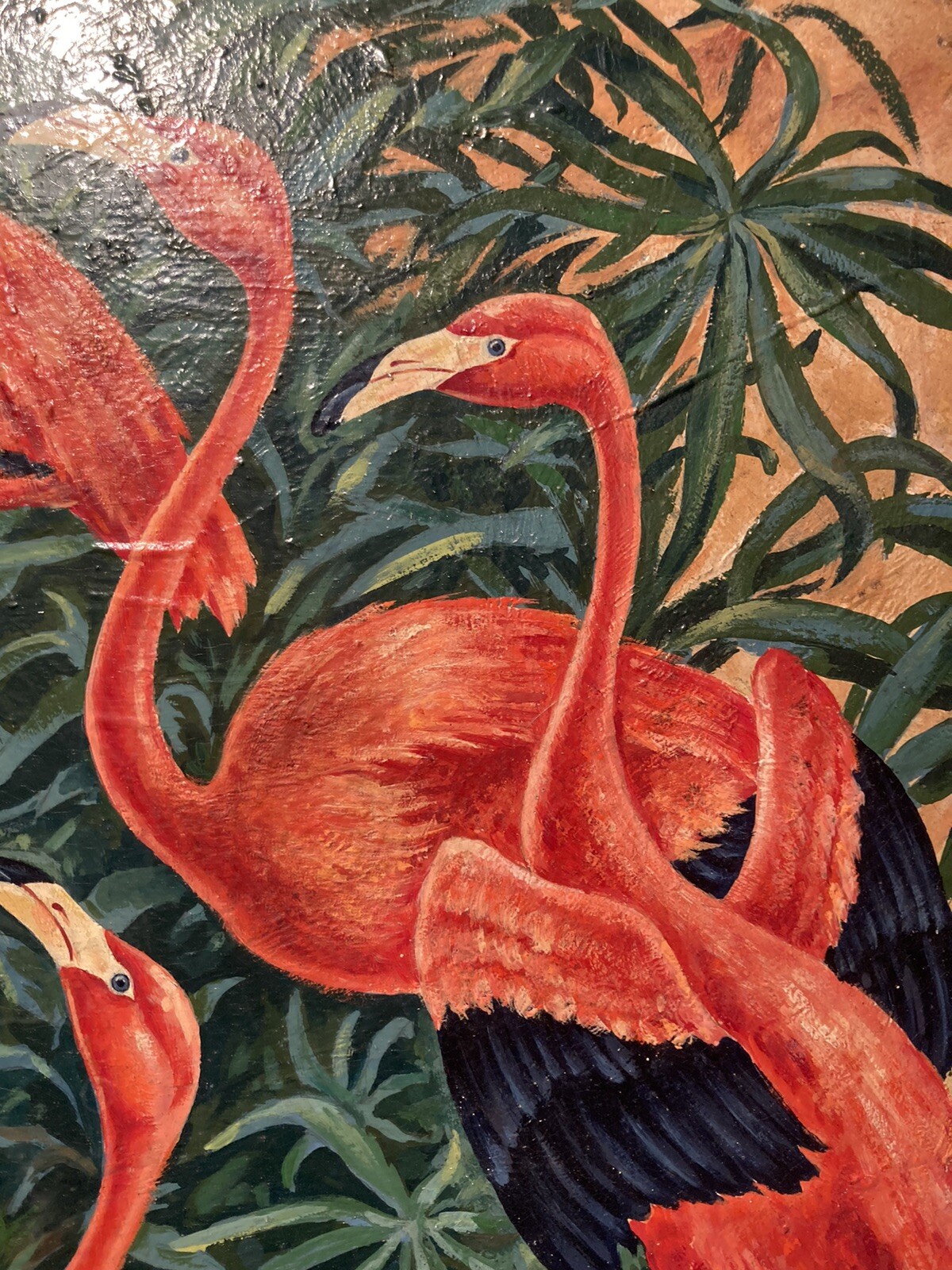 SIGNED MID CENTURY ABSTRACT MODERNISM FLORIDA FLAMINGOS ILLUSTRATION PAINTING