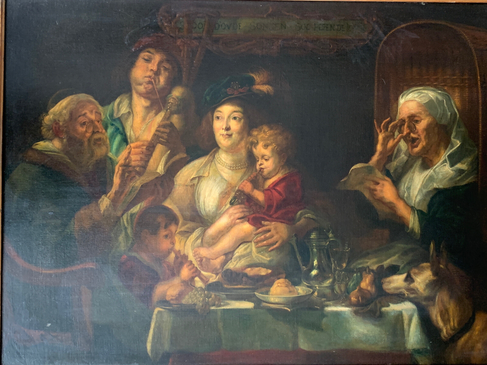 Massive! Family Concert Antique Oil After Flemish Old Master Jacob Jordaens