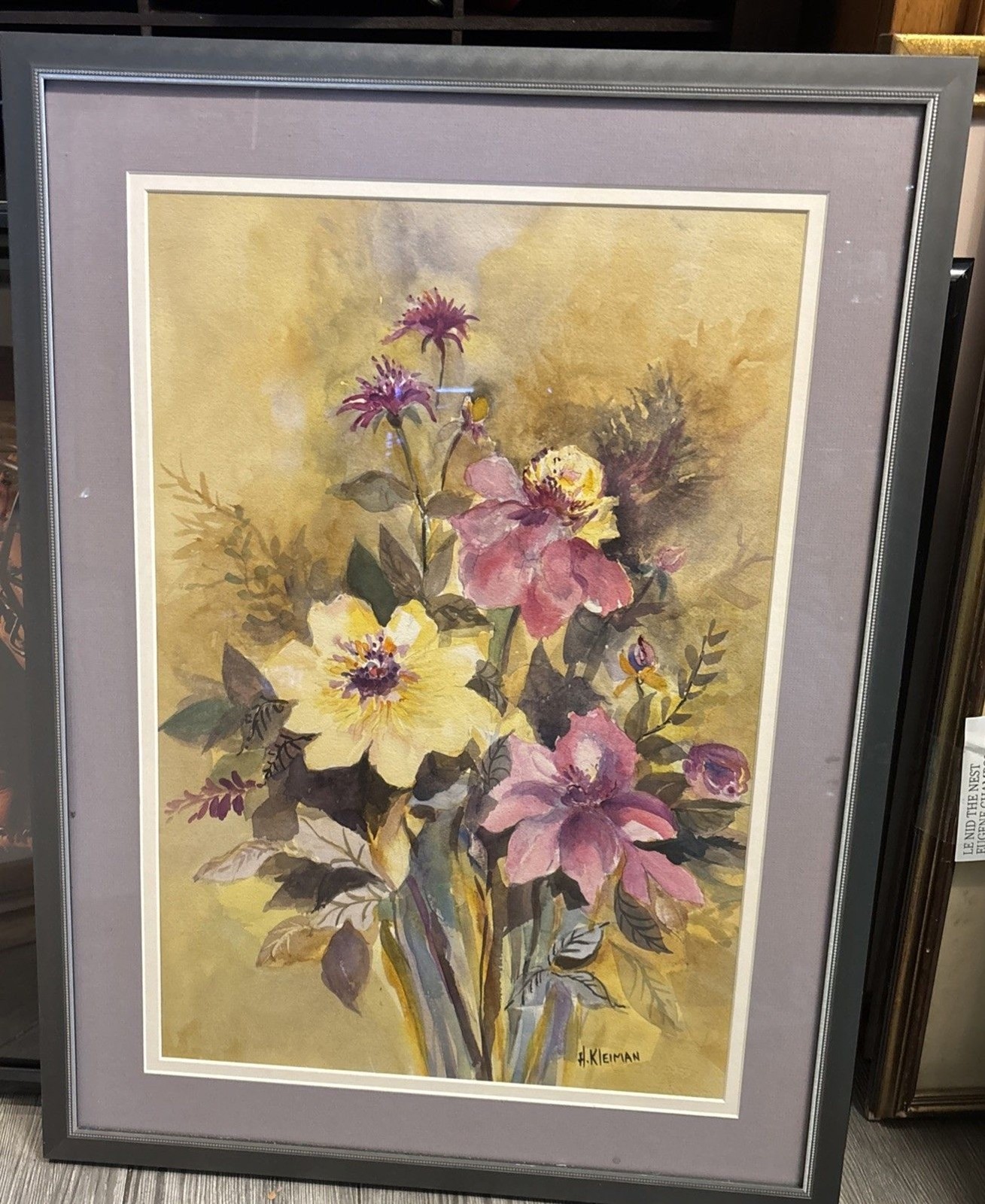 Water Color Painting Of Floral Bouquet By H. Kleiman 20×27