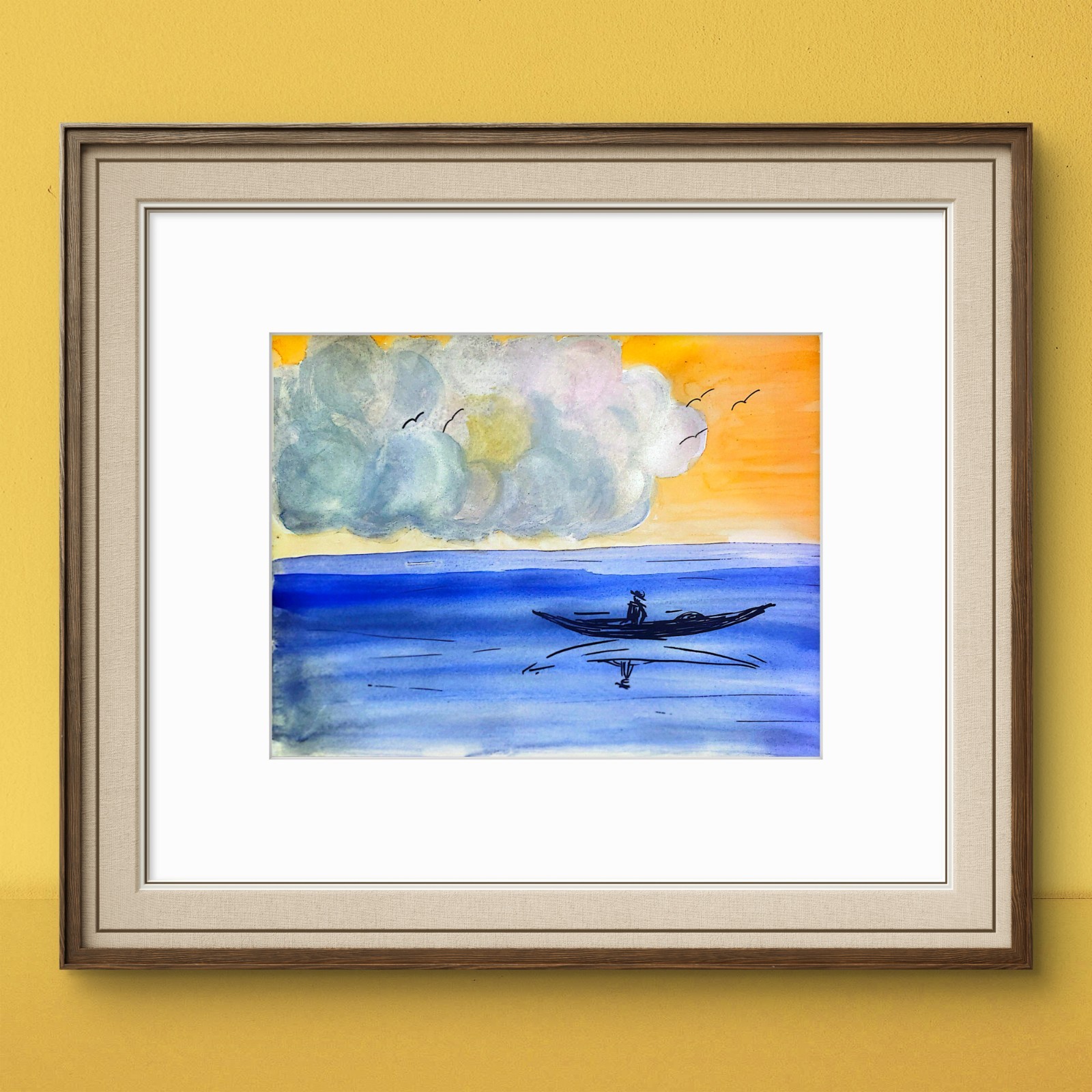 Boater On The Water Contemporary Expressionist Original Multimedia Painting 9×12