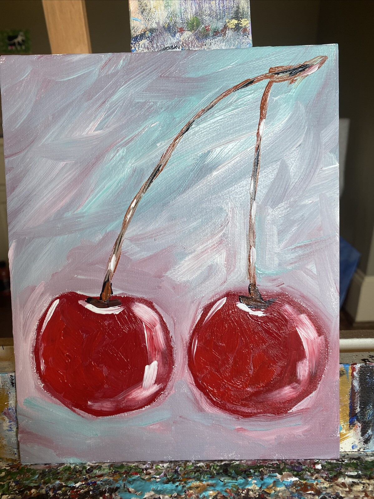 Still Life,Cherry,berry, Original Acrylic Painting On Canvas Panel,8/10