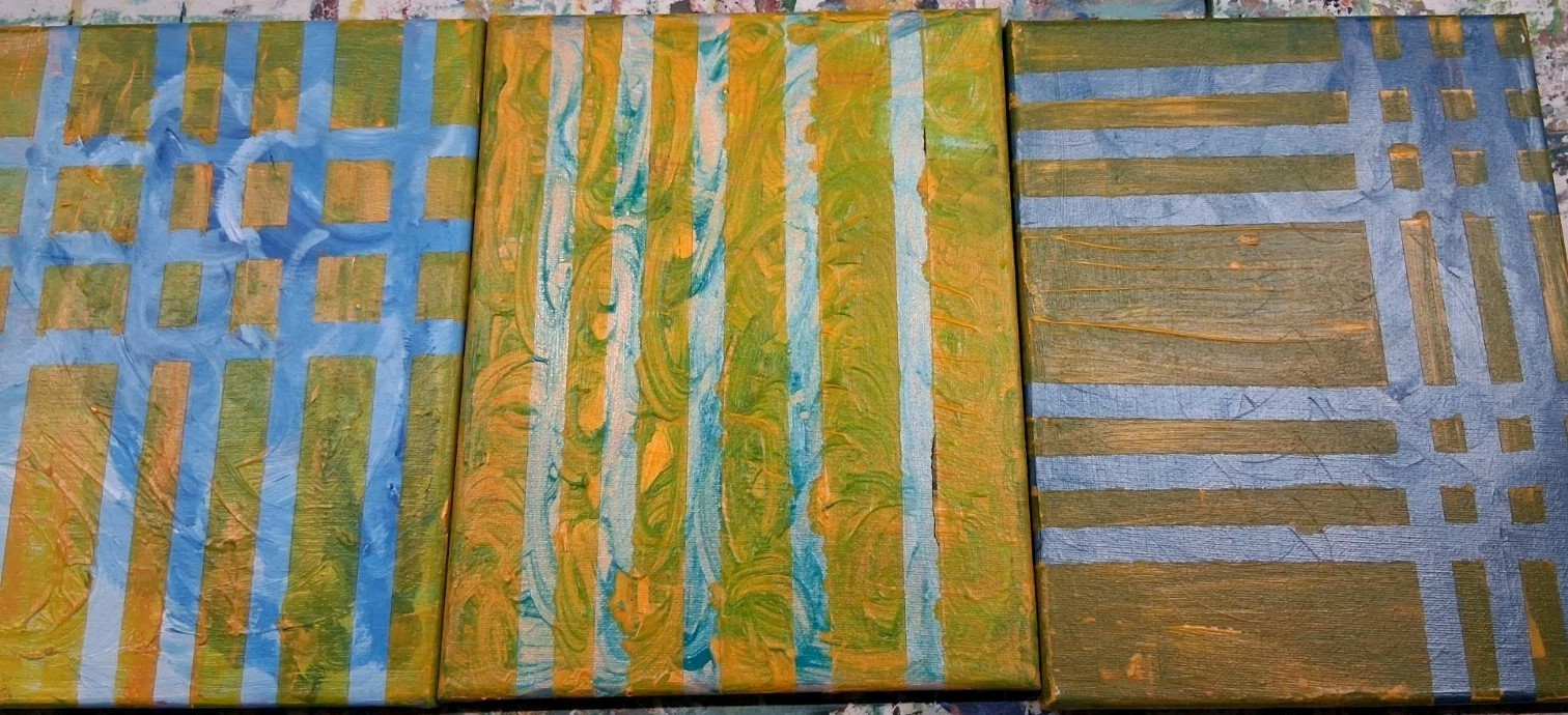 Original 8″ x 10″ canvas Acrylic Abstract Modern Triptic 3 Non-representational