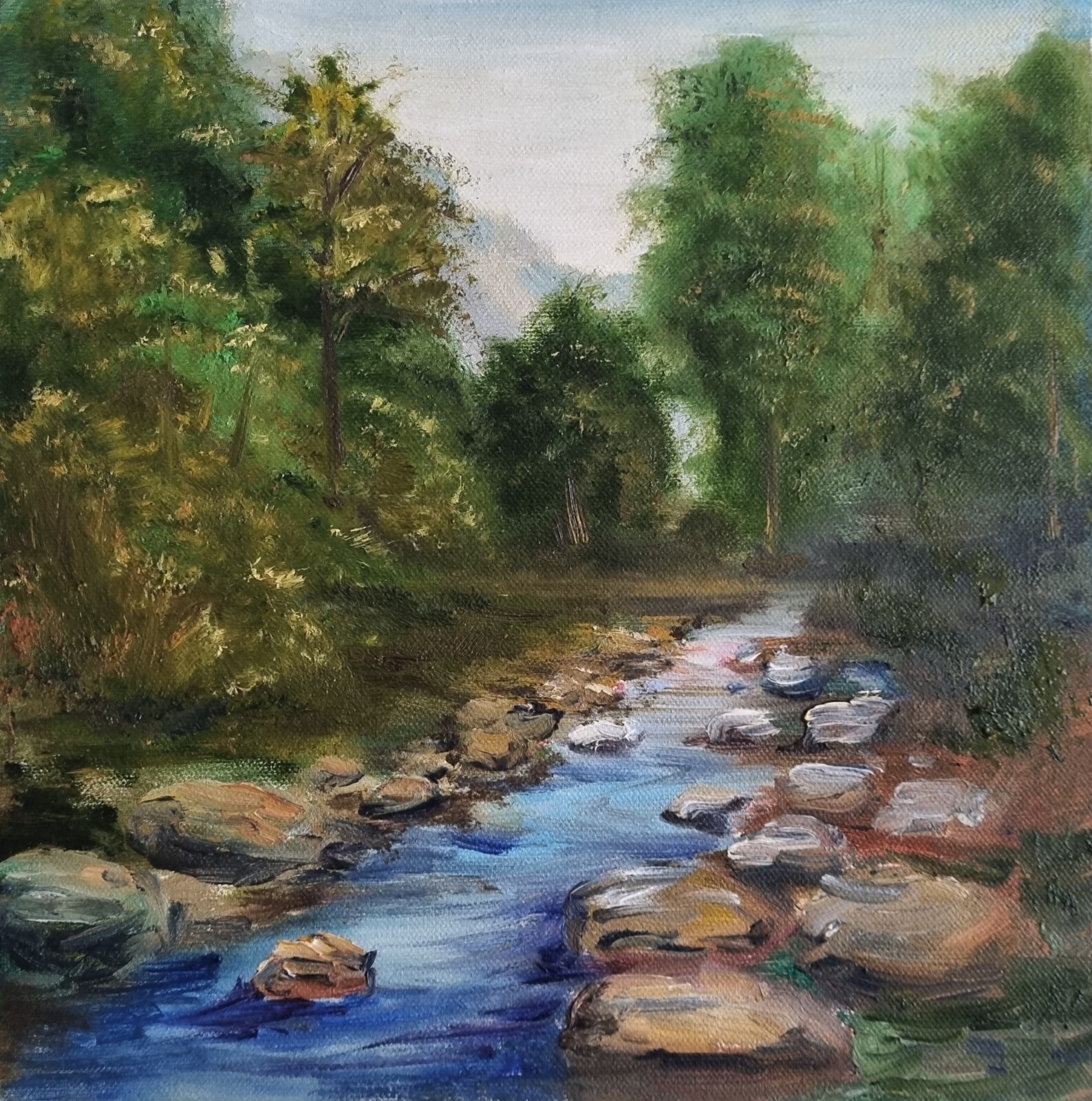 Original oil painting Mountain Landscape Camping outdoorsRiver
