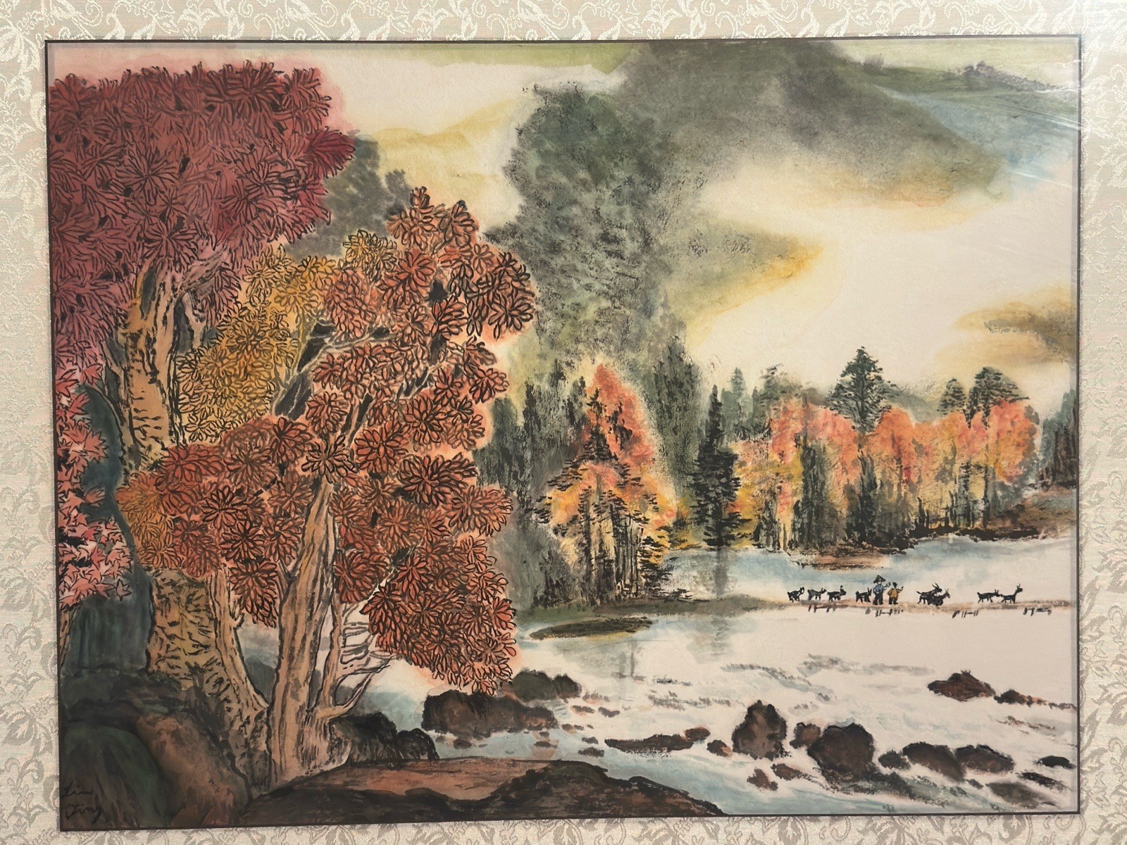 Chinese Landscape – Ink & Wash Watercolor Painting On Rice Paper Signed 13 X 18