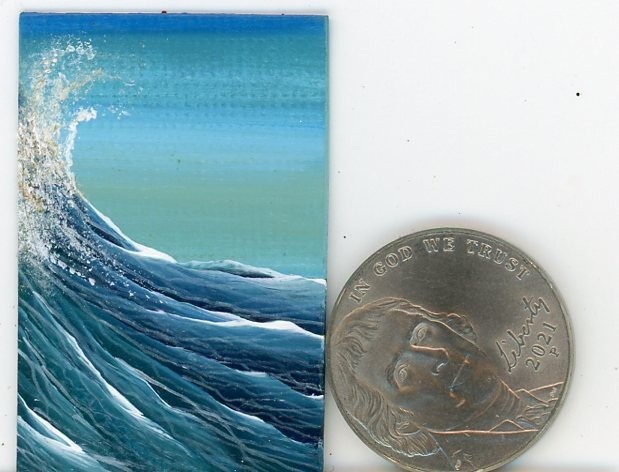 ORIGINAL 1×1.5 Acrylic Dollhouse Painting Choppy Waves Ocean Mini Sea HYMES