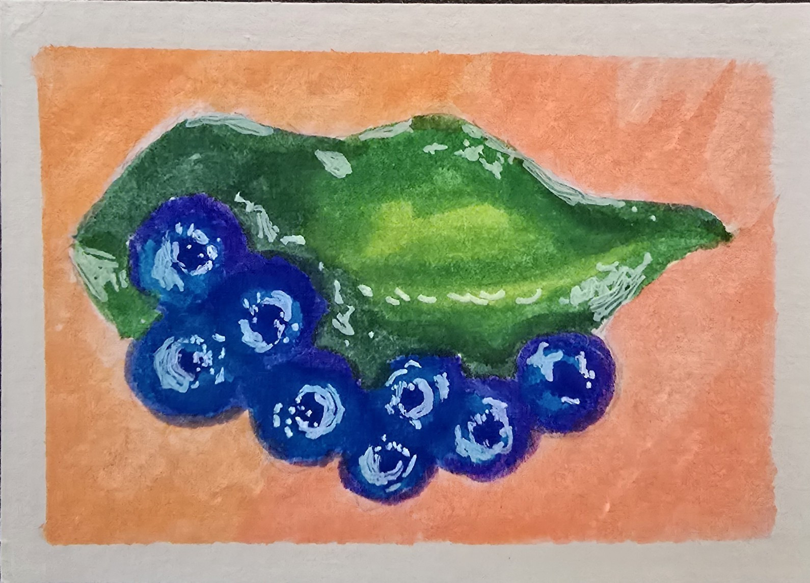 ACEO ACT Folk Art Fresh Blueberries Watercolor Pen By Stacey Ann