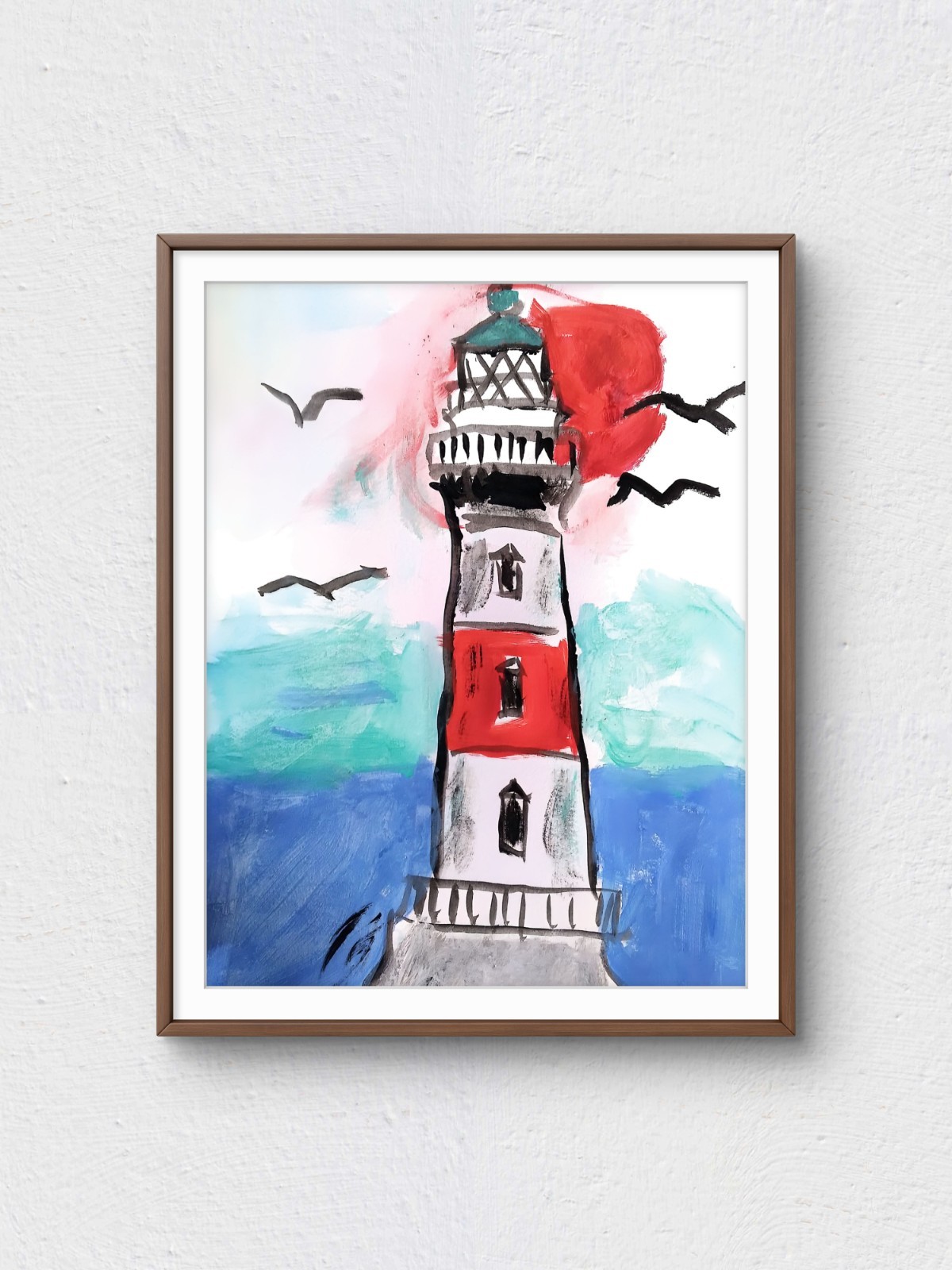 Original Acrylic 9×12 Lighthouse Seascape Signed Impressionist Paper Wall Art