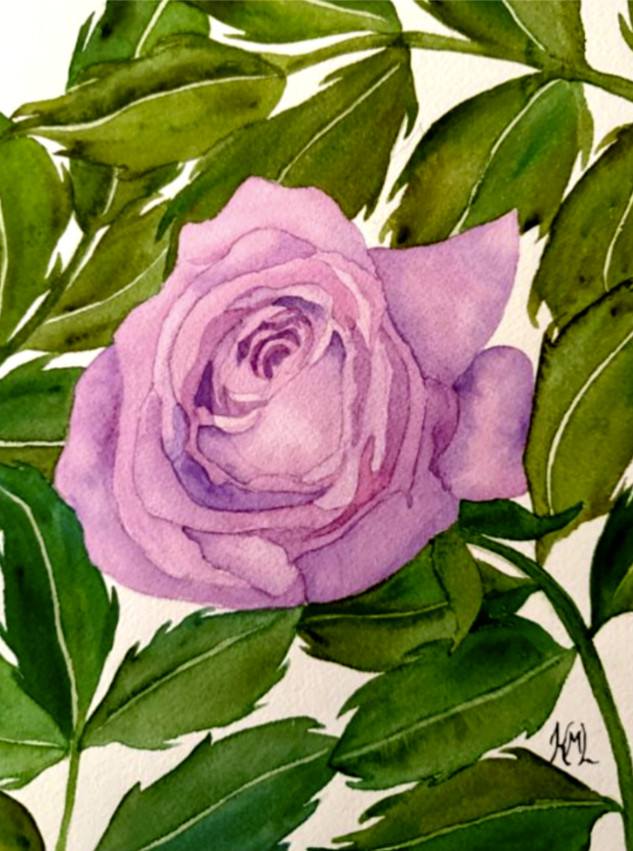 PAINTING WATERCOLOR 10 3/4 x 8 and Double MAT 11 x 14 FLOWER ROSE PINK ORIGINAL
