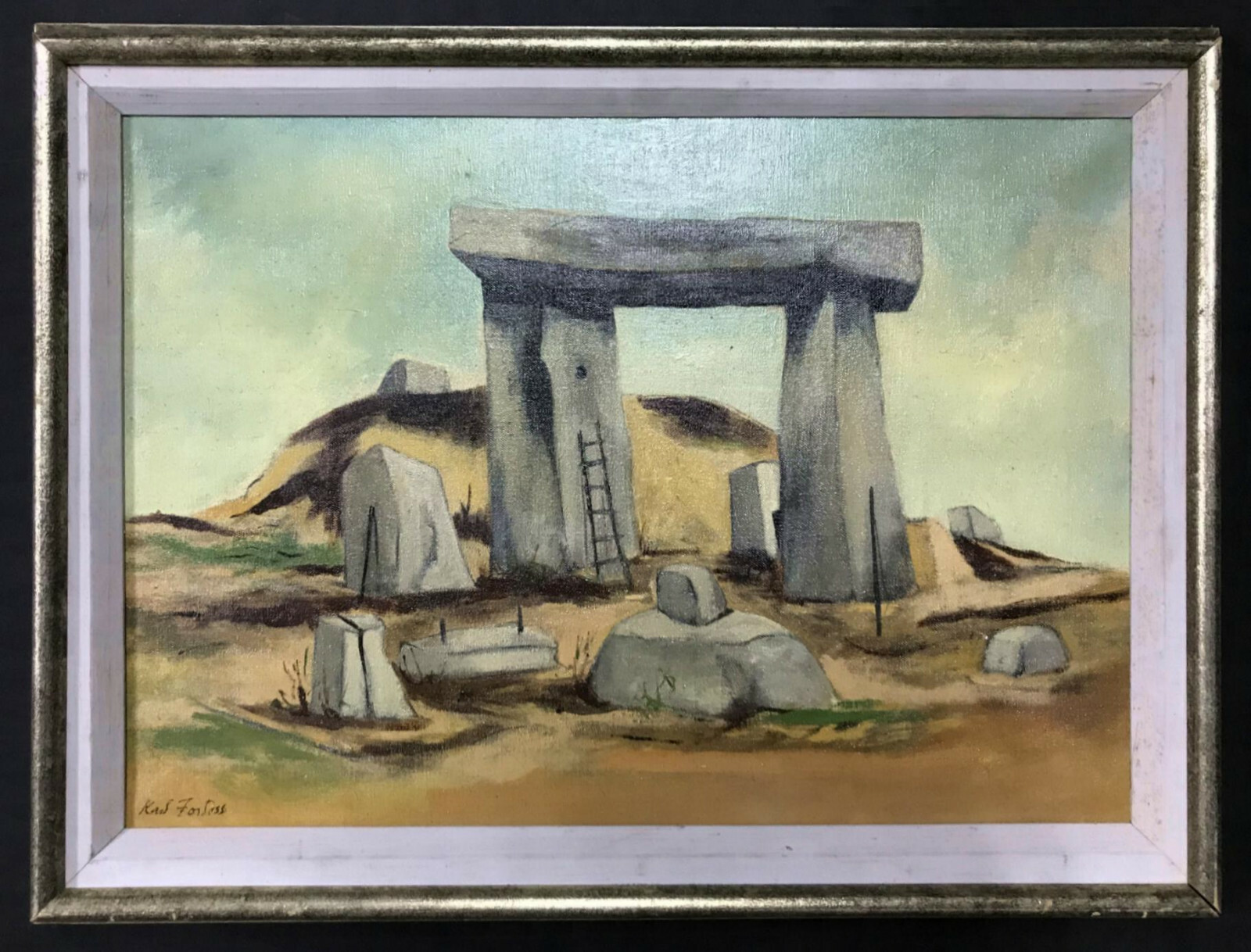 AMERICAN MODERNISM Painting ~ SURREAL LANDSCAPE ~ 1940s Framed WOODSTOCK ARTIST