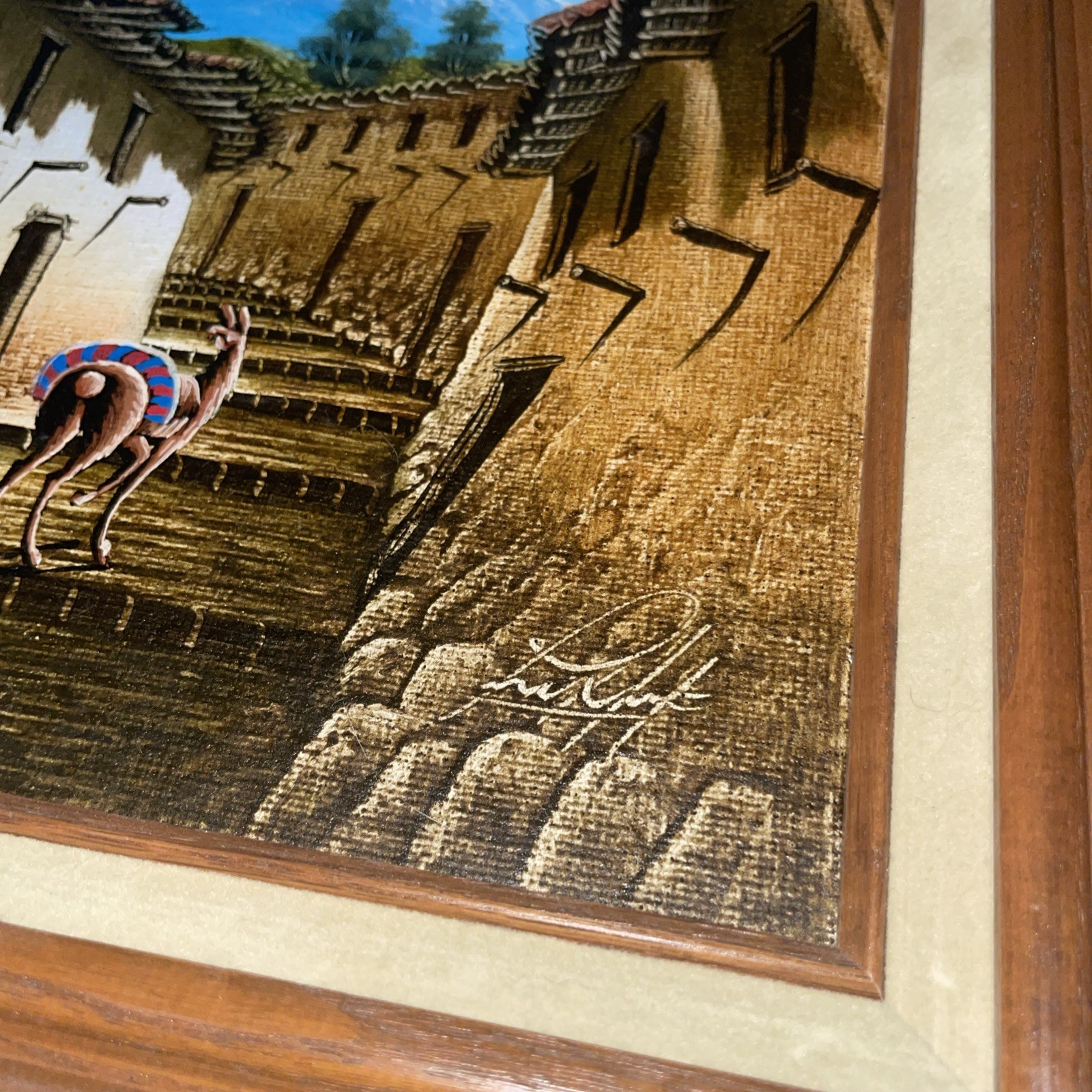 Peruvian Art oil painting canvas framed Cuzco-Peru Traditional Street 15.5×12