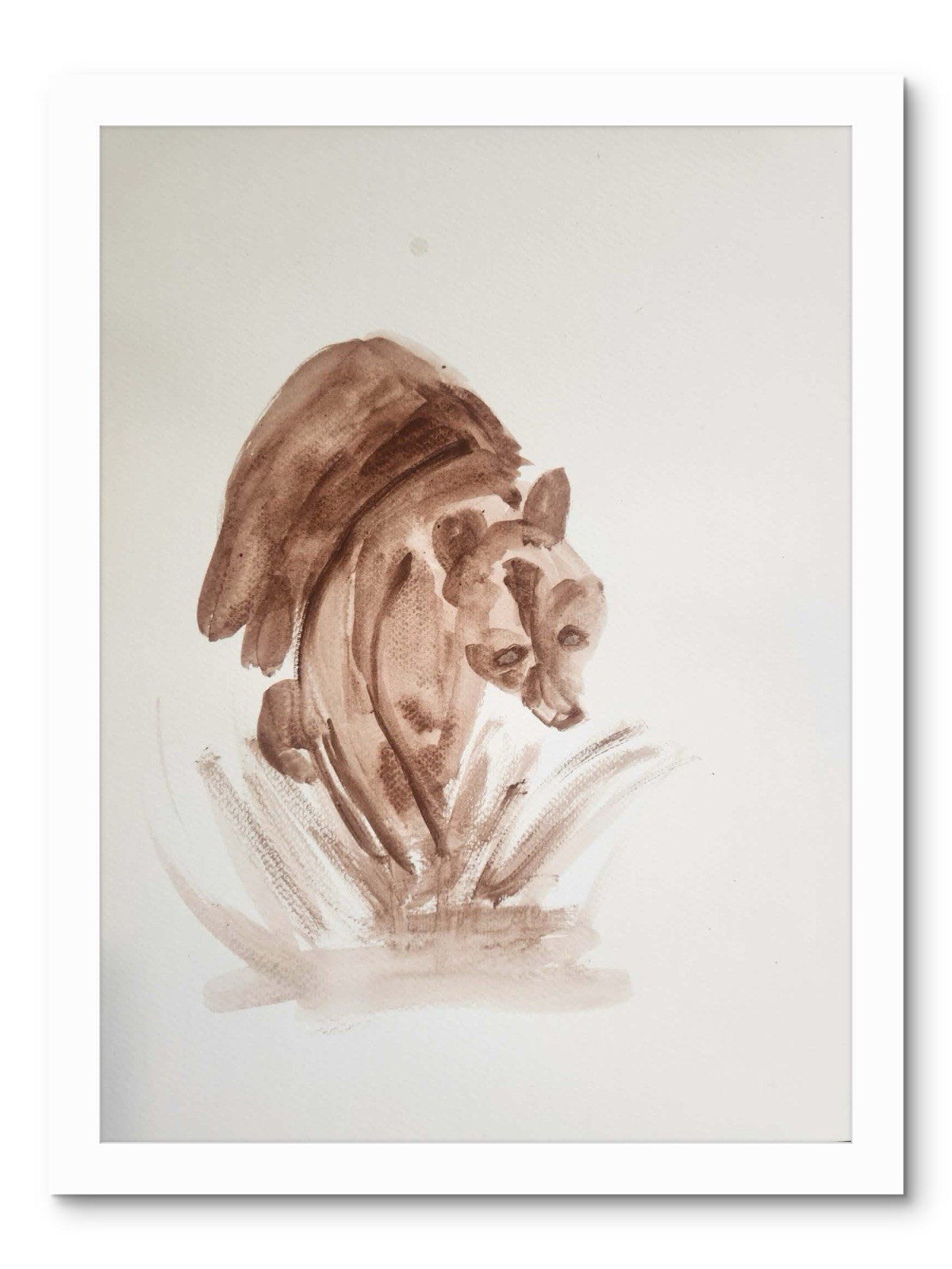 Abstract Brown Bear Modern Unique Bold Art Watercolor Mixed Media Paper