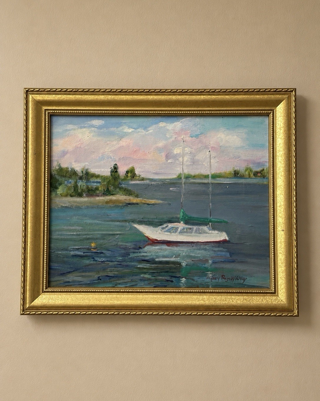 Original Signed Oil Painting Sailboat Seascape Framed Coastal Marine Art