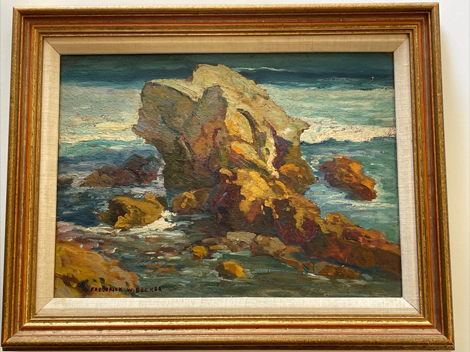 FREDERICK BECKER ANTIQUE LANDSCAPE PAINTING AMERICAN PLEIN AIR COASTAL BEACH