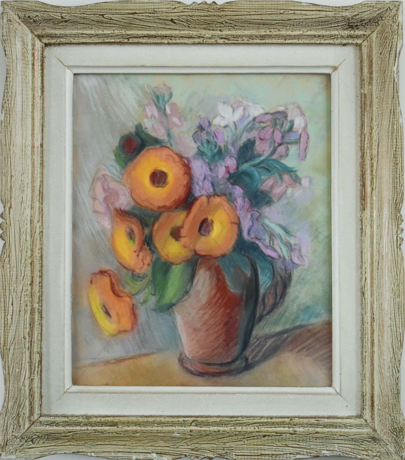 1950s French Pastel Floral Still Life Claire Demartinecourt Salon Independants