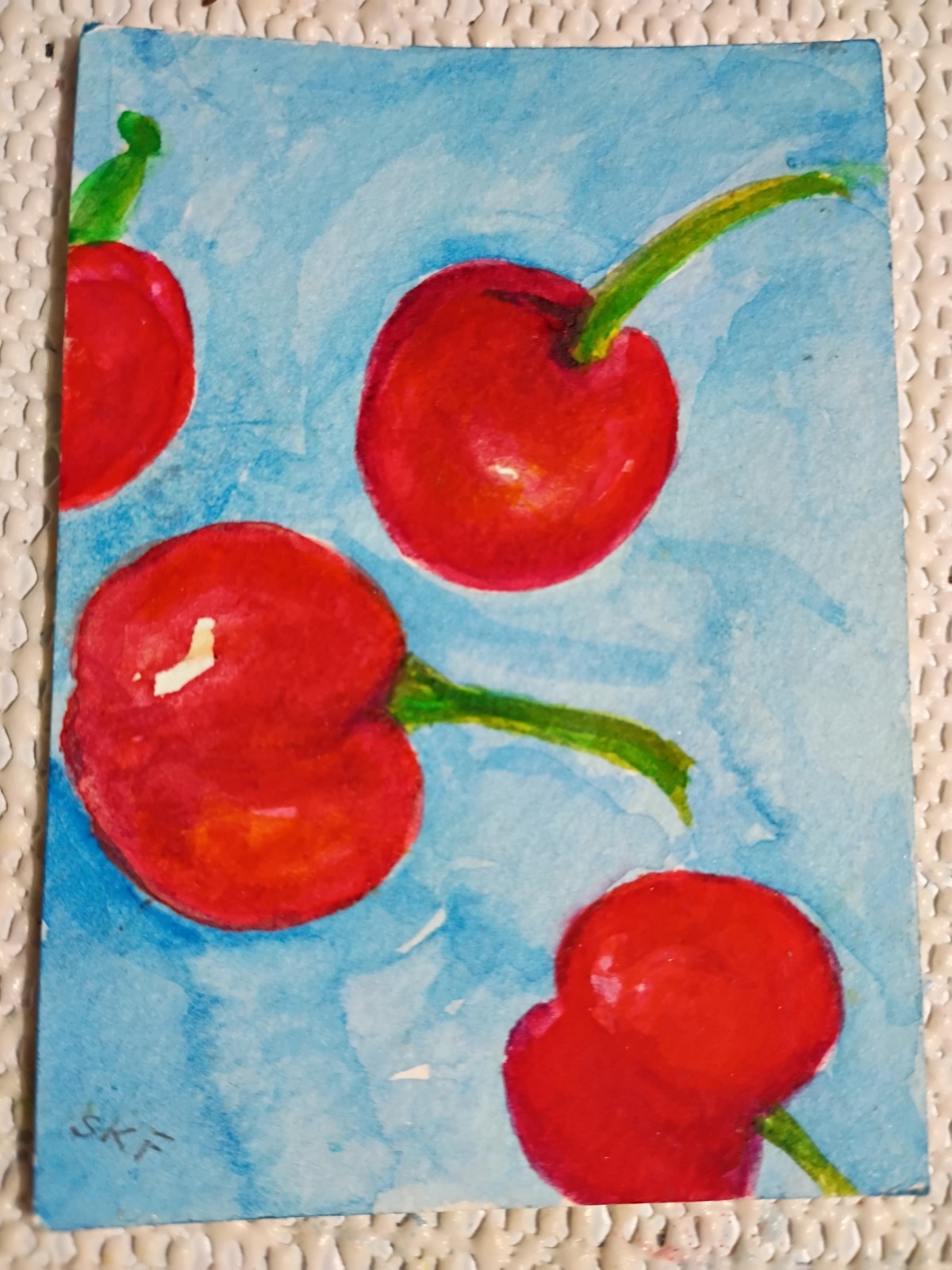 Original ACEO Cherries 🍒 Watercolor Painting Sharon Foster