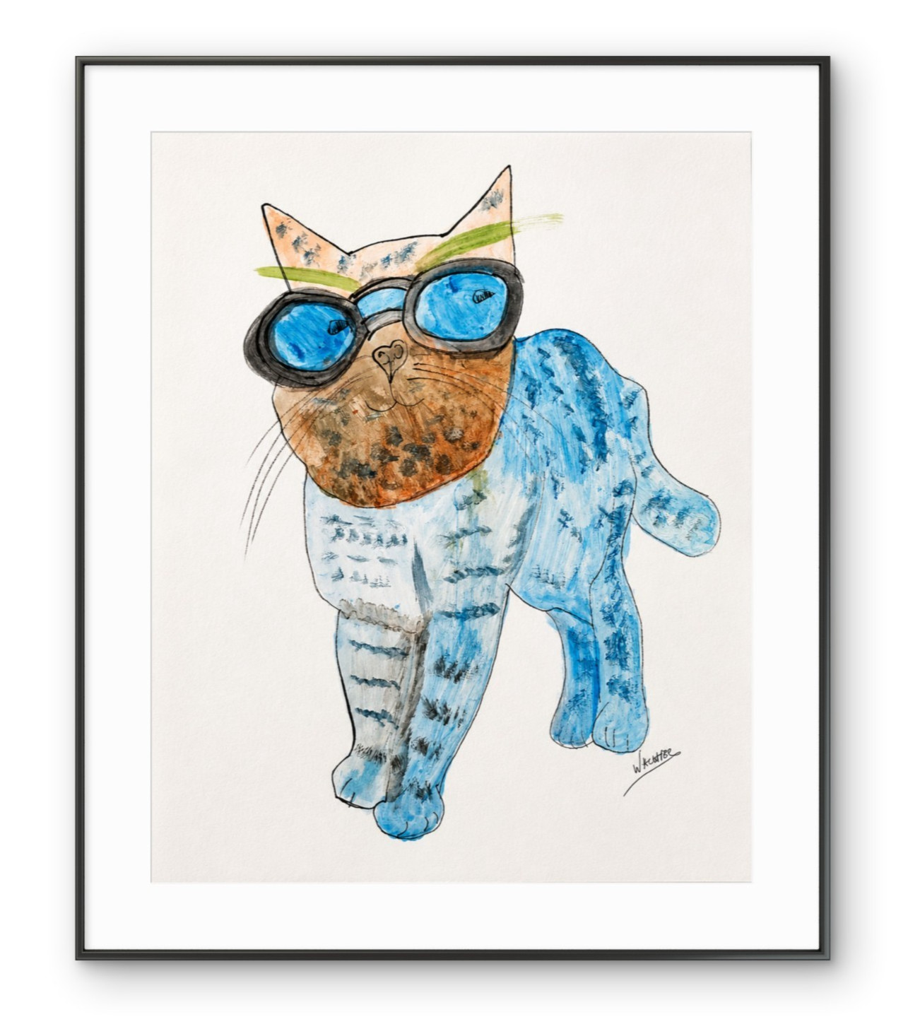Original Cool Cat Painting 11×14 Sunglasses Whimsical Expressionist Wachtel