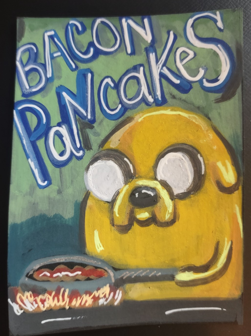 ACEO Original Art «Makin Bacon» Adventure Time Acrylic 2.5×3.5 on black paper