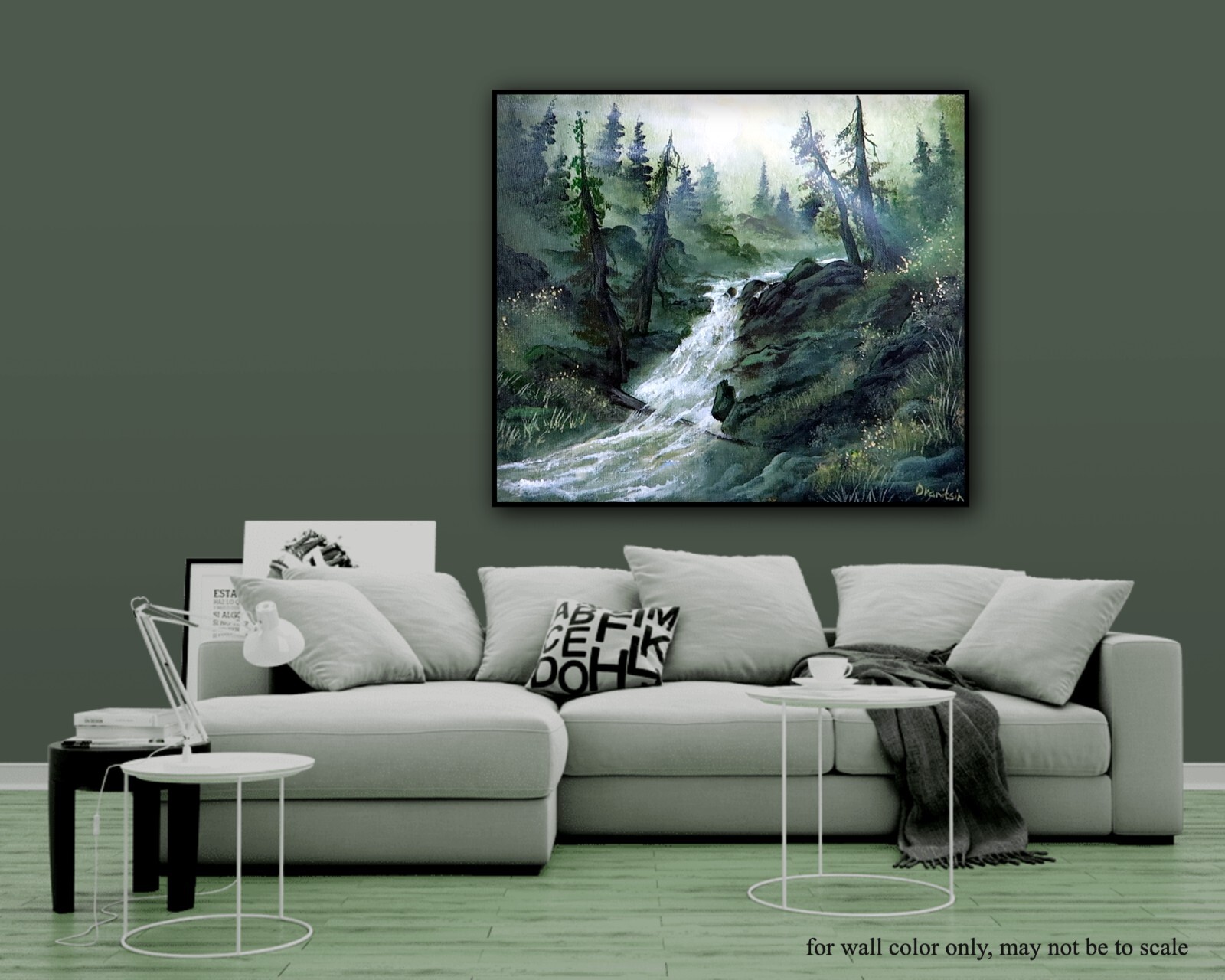 Original Acrylic Landscape Painting 12×14″ FALLEN WATERFALL TREE Wall Art