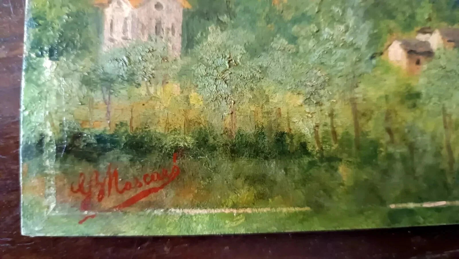 antique painting dated 1901 signed G.B.MASCARI depicting Montepiano Vernio