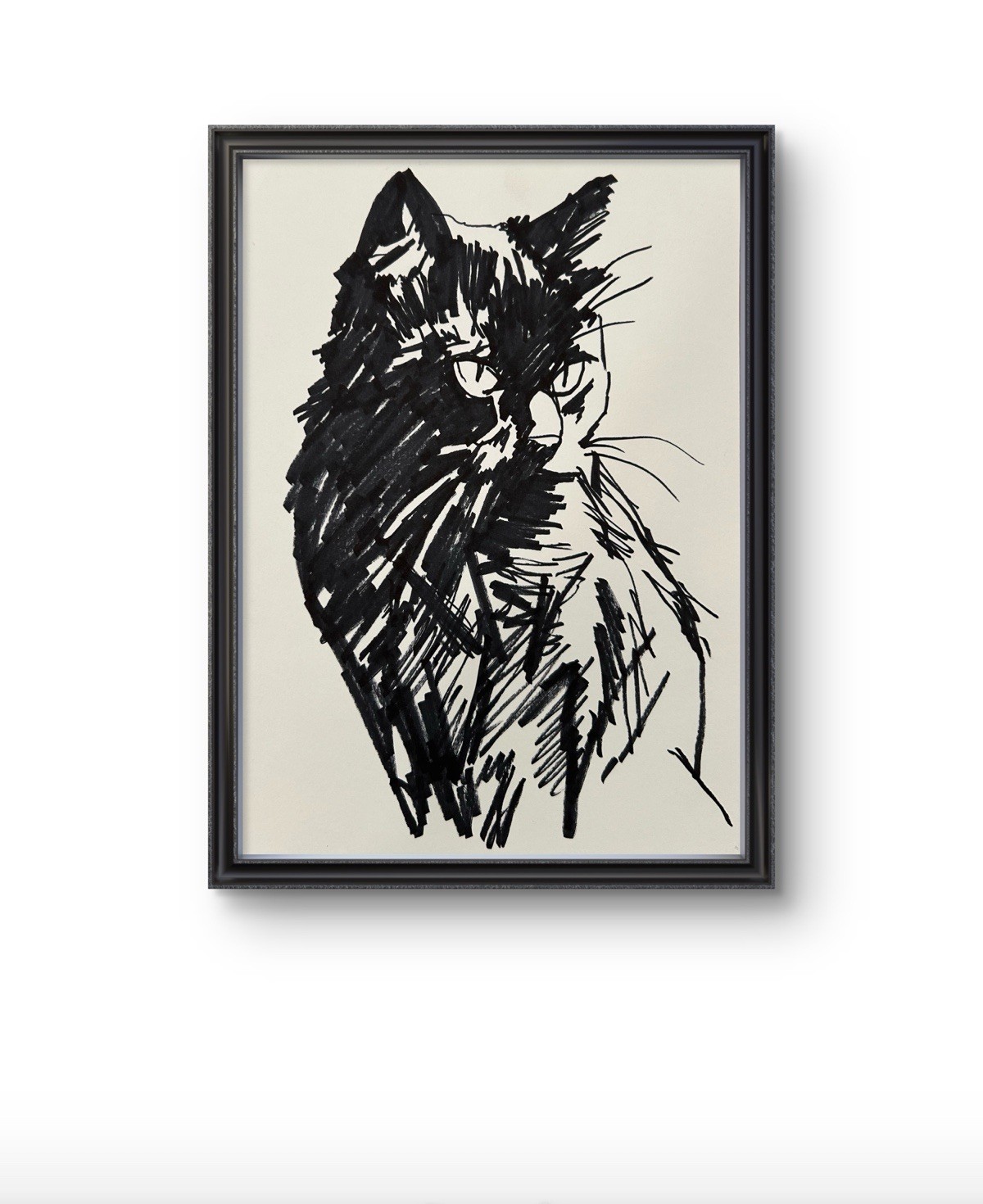 Original Abstract Black Cat Painting 9×12 paper Modern Wall Art Home Decor New