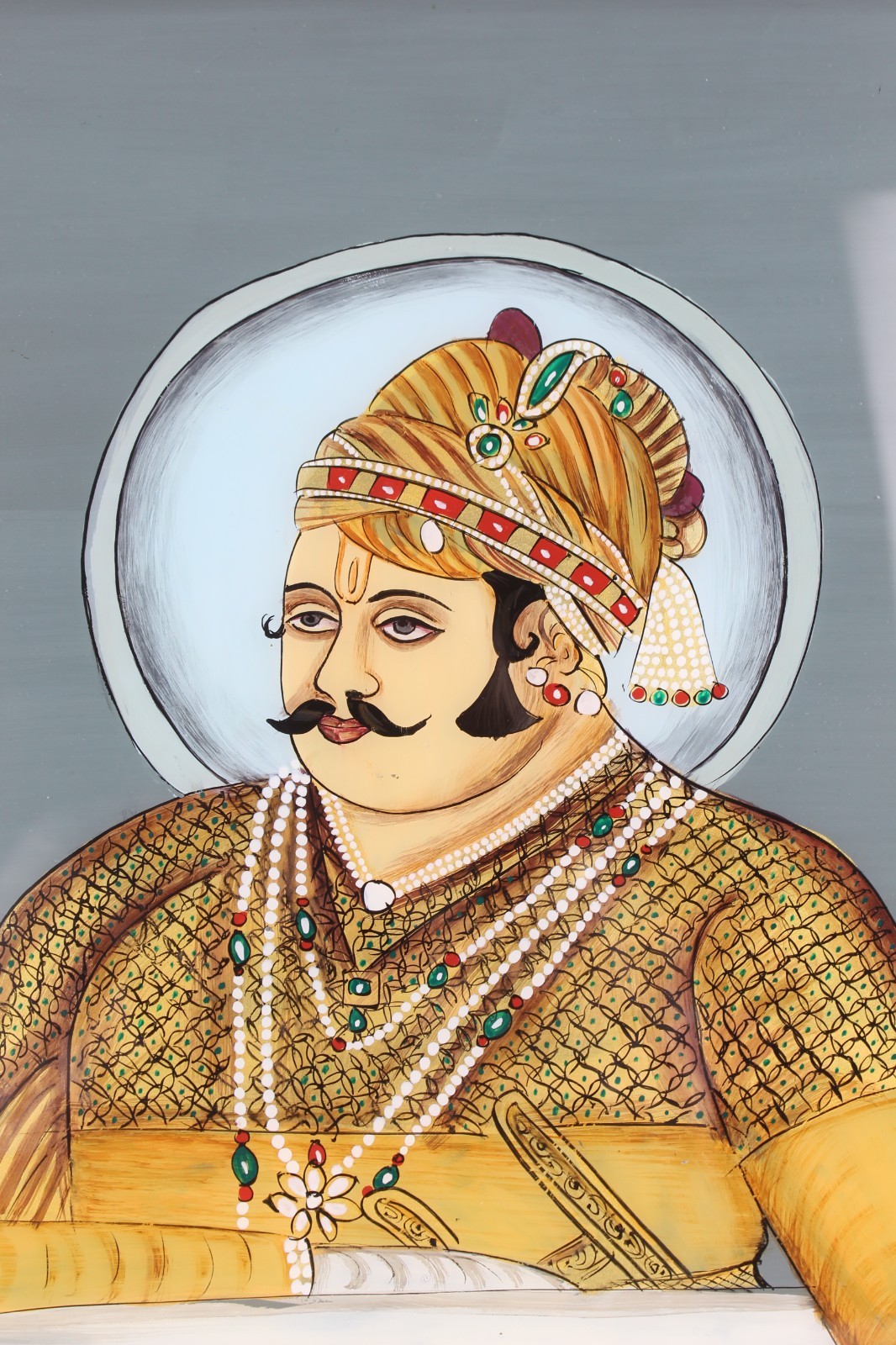 Maharaja Madho Singh Portrait Reverse Glass Painting Rajput Framed Wall Art