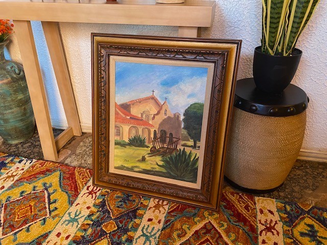 VINTAGE SPANISH MEXICAN CHURCH PAINTING FRAMED! 28X24