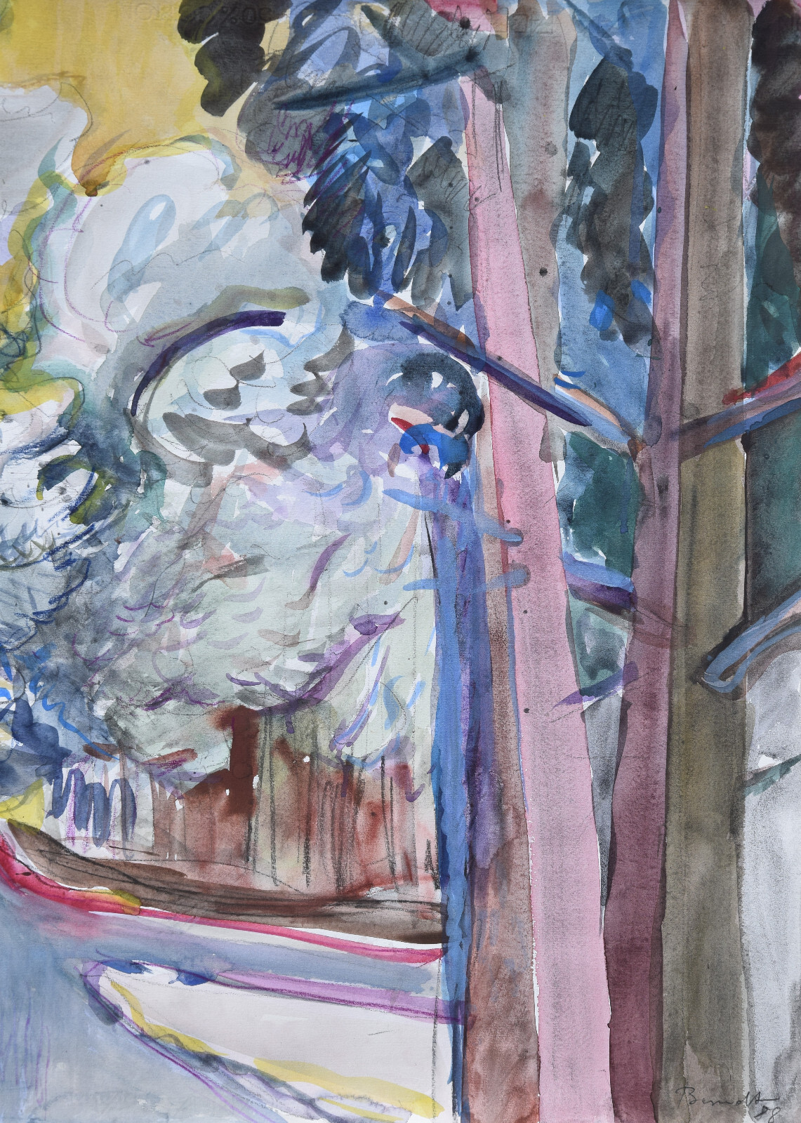Peter Berndt 1937-2021 Berlin / Aquarell 1988 «Märkischer Kiefernwald» Havel