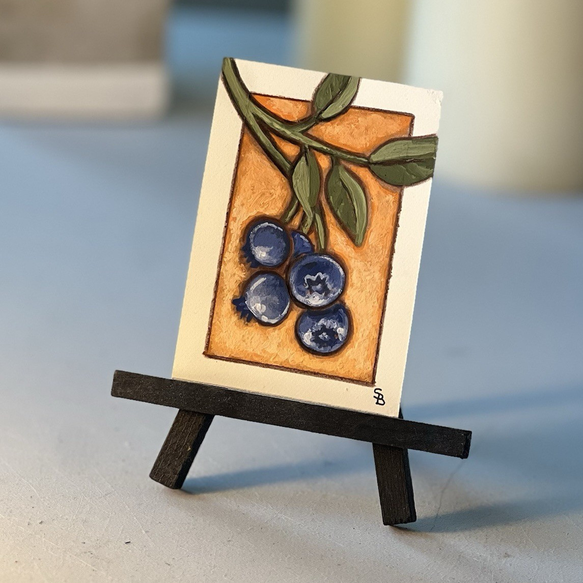 ACEO Original painting Signed by artist Blueberry 2.5×3.5in Shara-studio