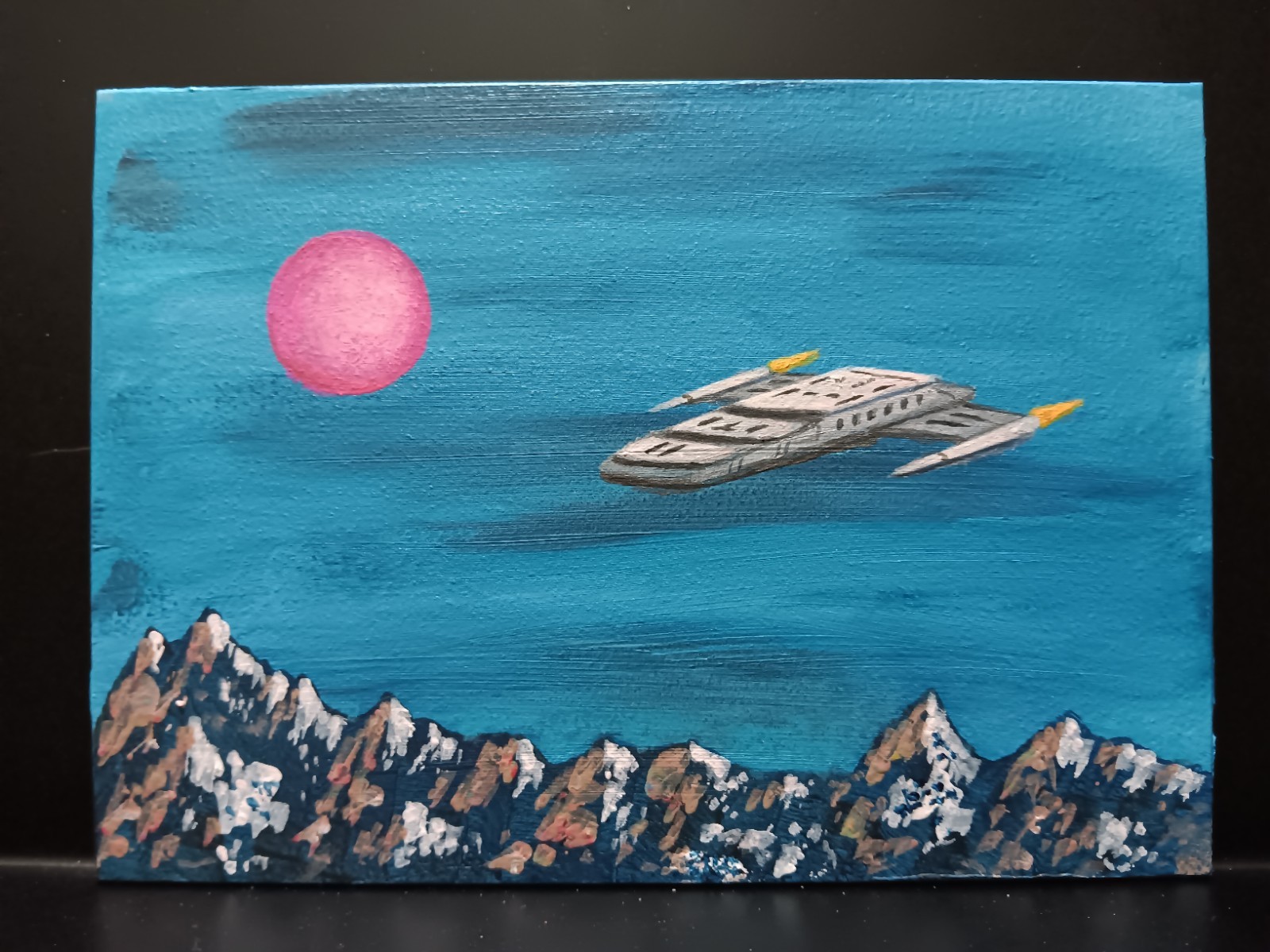 Mini Sci-fi Spacescape Painting By Artist Ryan Klopfenstein Blacklight Reactive