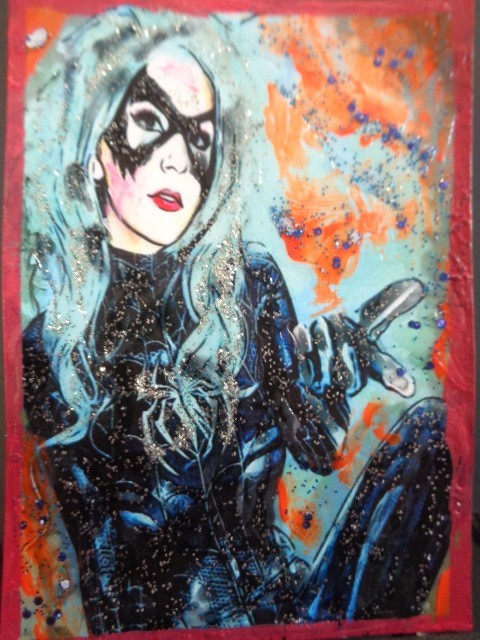 ATC ACEO – BLACK CAT Abstract Art