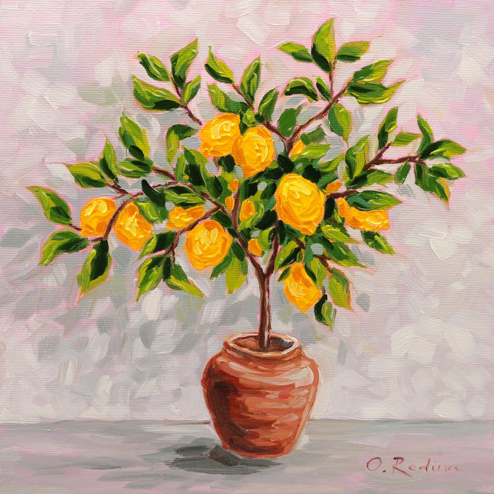 Original Lemon Tree Oil Painting on Canvas 10×10 Lemon Wall Art Lemon Tree