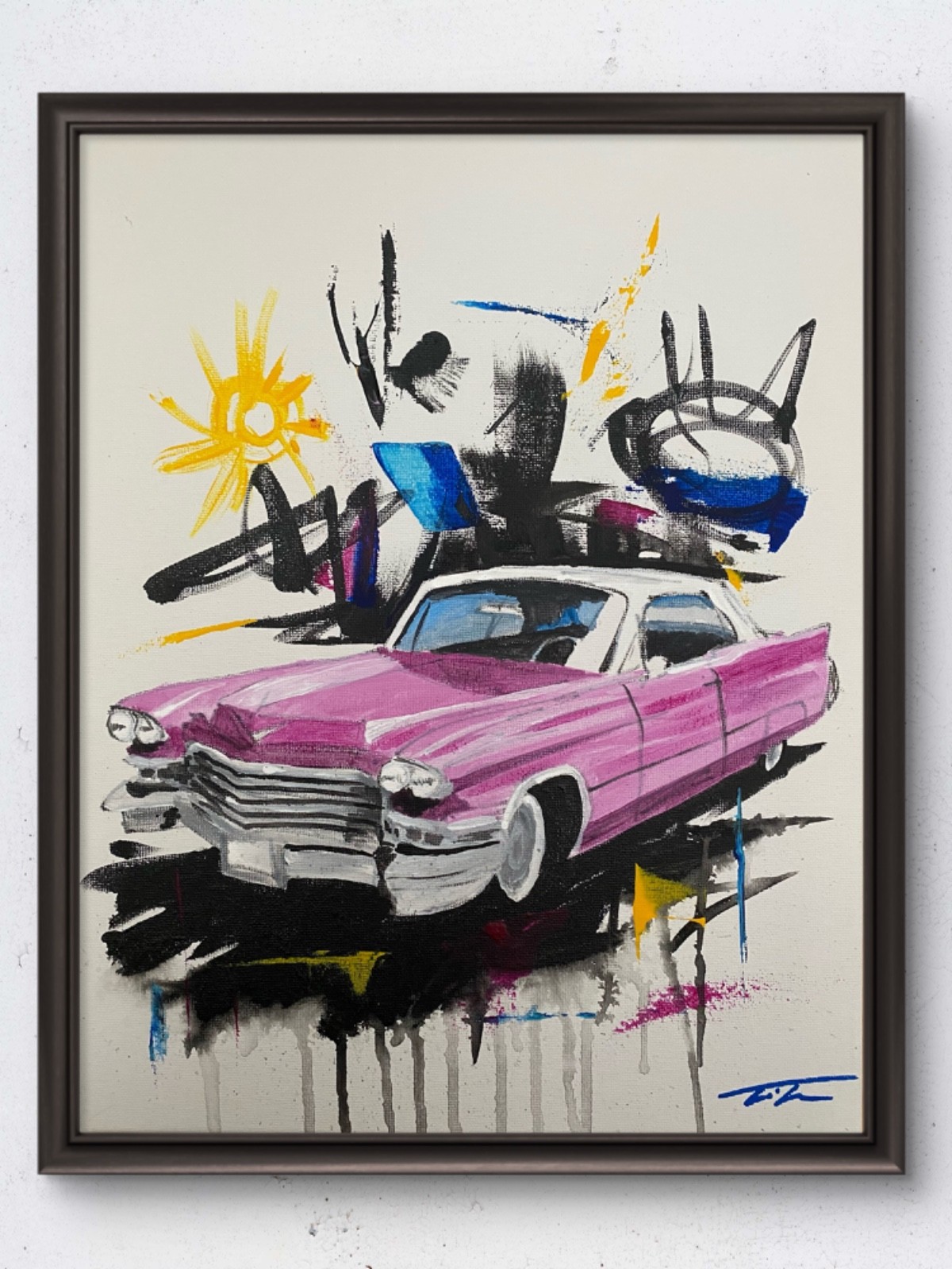 Pink Cadillac Graffiti Original Art 14×11 Canvas