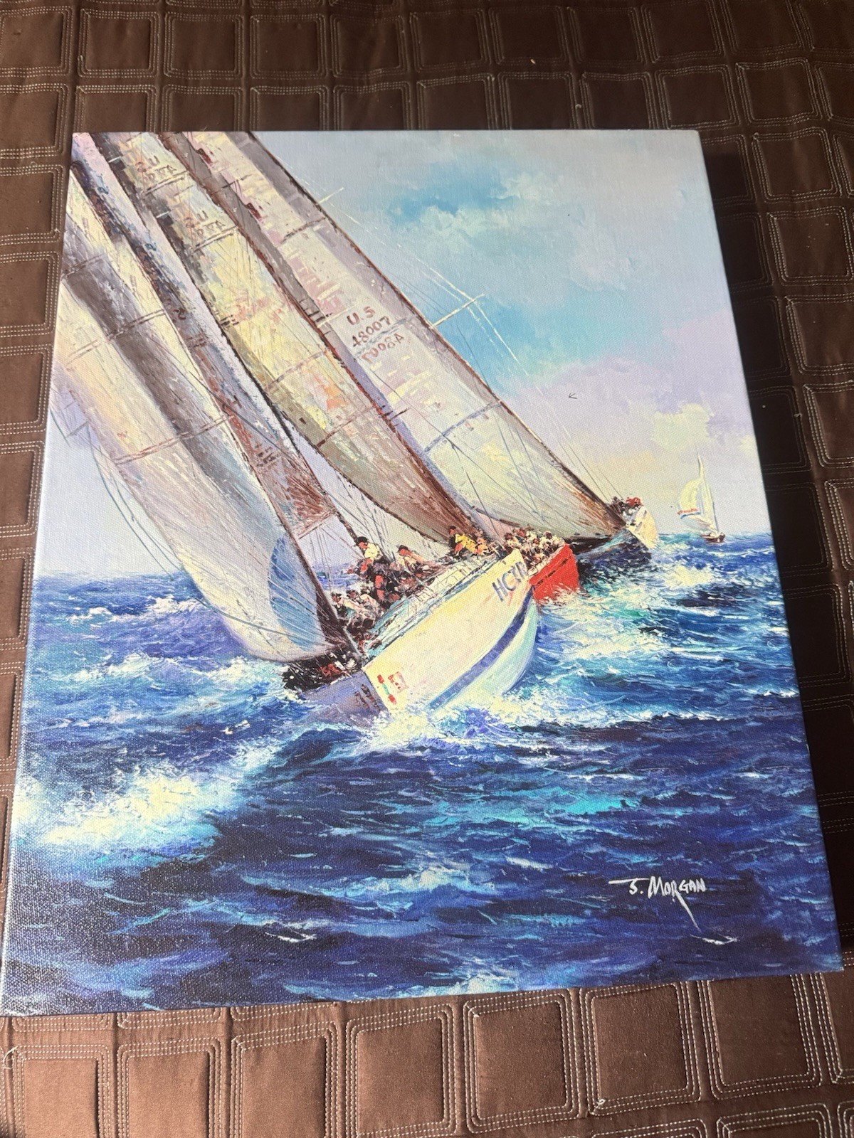 Nautical Naval Sailing Ships Regatta Embellished Canvas Print By Morgan 16”x20”