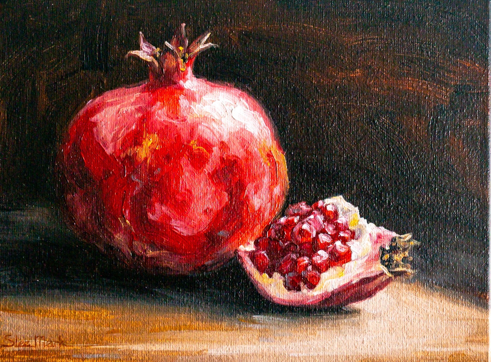 Pomegranates 8″ by S.Lee Mark – Still life oil painting Fruit Home Décor art