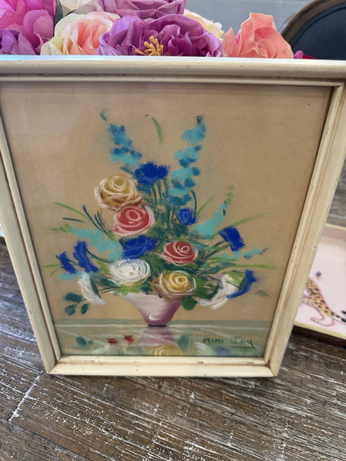 Vintage Mabel C Heyde ‘Mimi Joy’ Floral Still Life Pastel Framed 7 5/8″ X 9 3/4