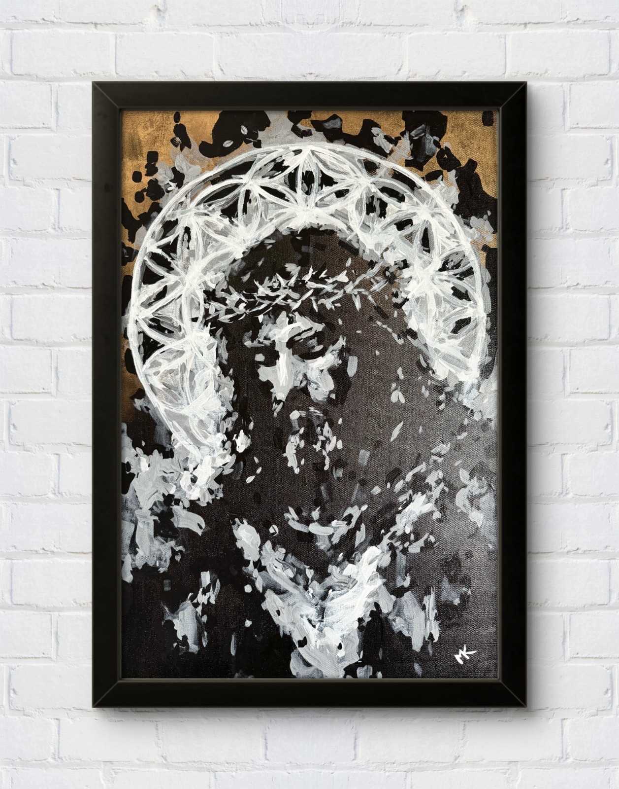 Kempff 16X24 JESUS FLOWER OF LIFE Original Handmade Acrylic Painting on Canvas
