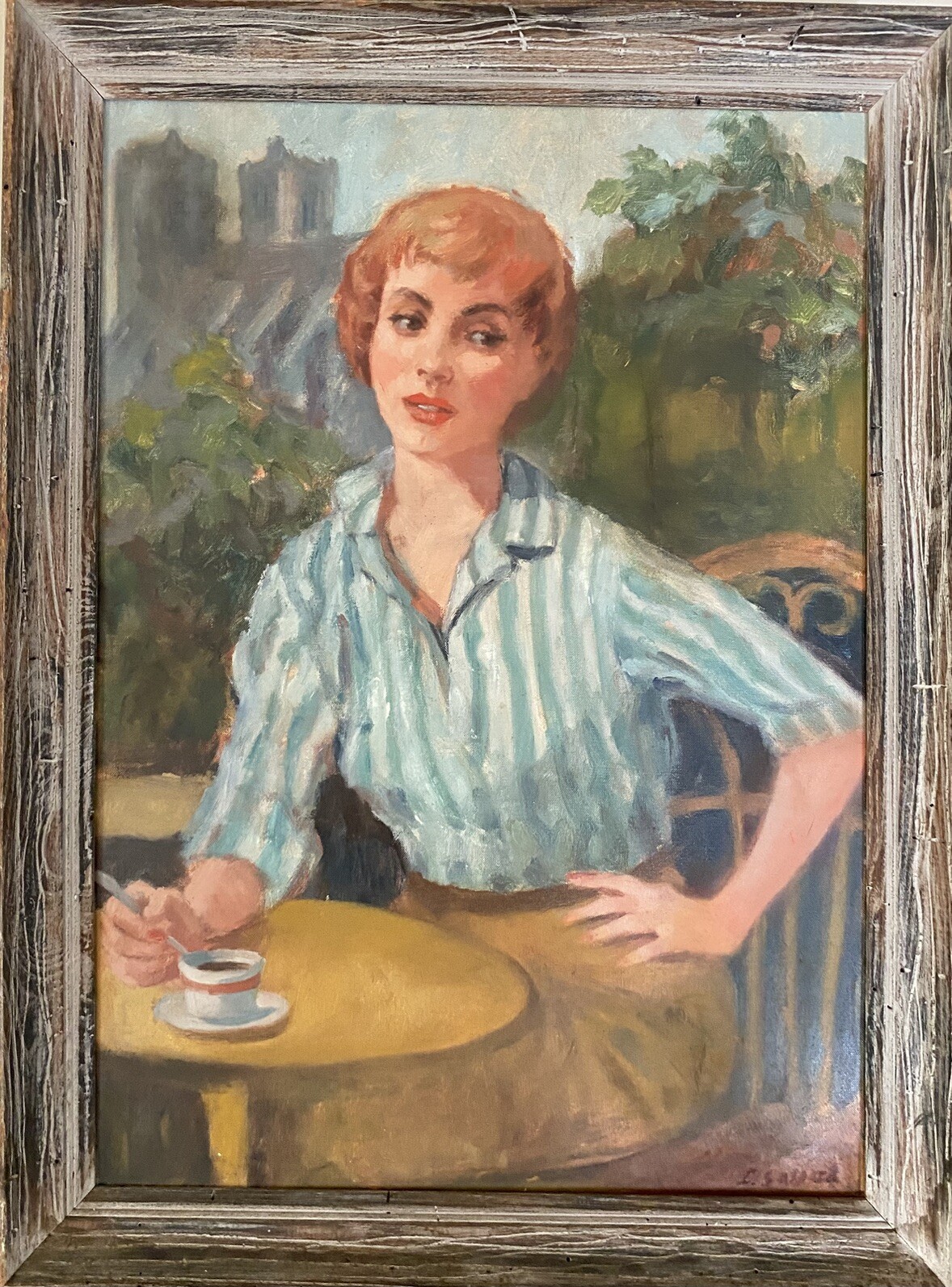 Signed French Impressionist Painting Woman Signed L. Gaspard 1940s Parisian