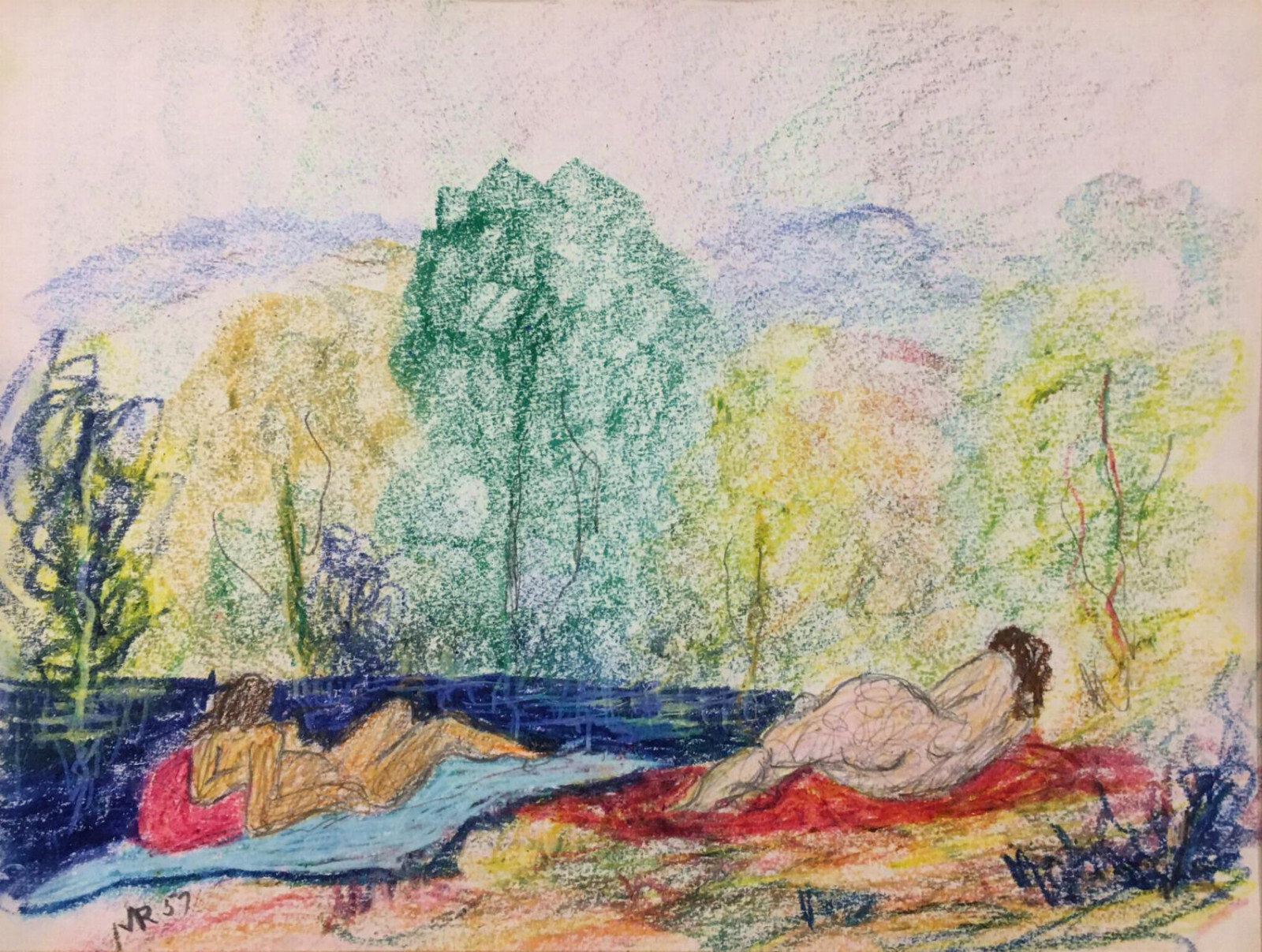 AMERICAN MODERNISM Expressionist ~ ODALISQUES ~ 1957 Signed LISTED ARTIST