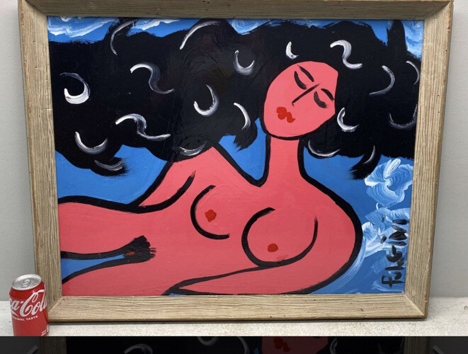Thomas Pulgini Listed American Pop ARTIST OIL BOARD Abstract NUDE WOMAN Painting