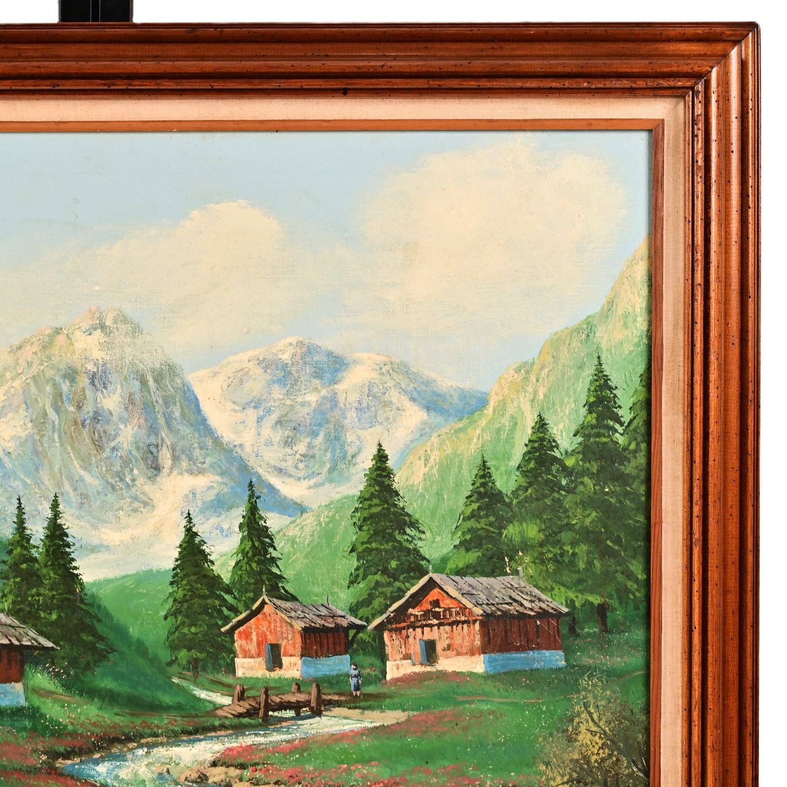 FAIG Original Vintage Signed Figurative Mountain Lake Landscape Oil Painting