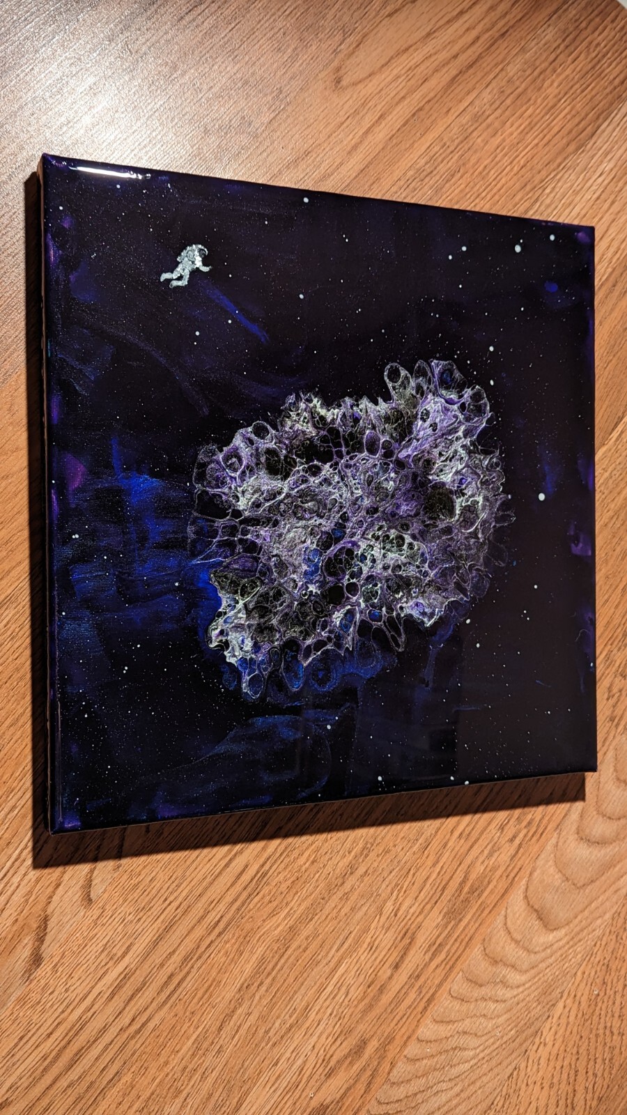 Artisan Original Acrylic Fluid Pour Art, 12X12 Canvas, Cosmic Cobweb Astronaut 