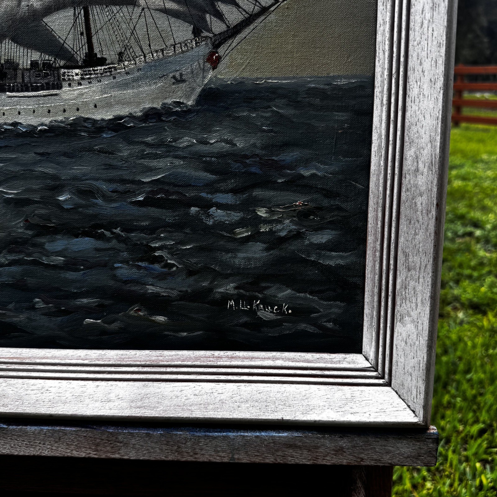 Vintage USCGC Eagle Oil Painting Signed M. L. Kauck Framed Nautical Wall Art