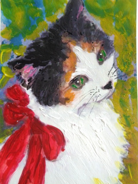ACEO Adorable CALICO KITTY CAT Painting ART