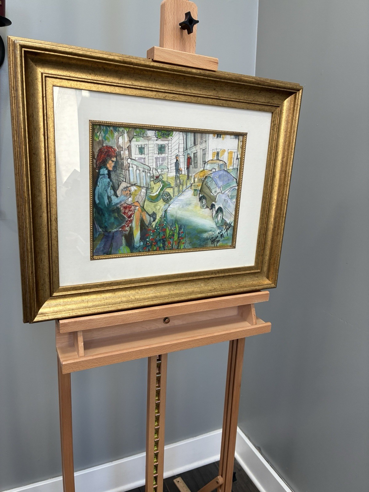 Original Paris Street Scene Pen & Watercolor Signed Dated 2004 Abbesses