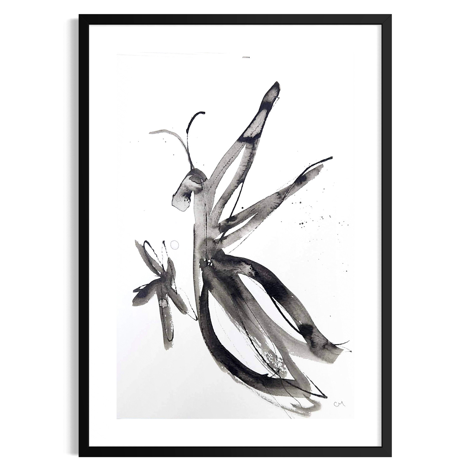 Original Abstract Butterfly 9×12 Painting Ink Black White Wall Art Paper