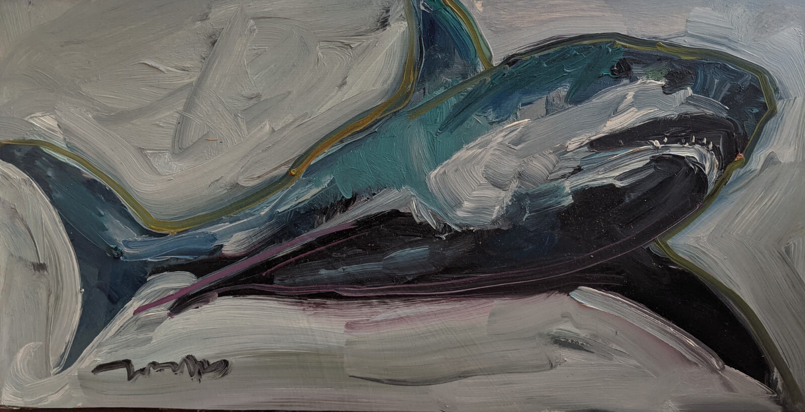 * ~ * S A L E * ~ * LARGE!! 14X28 SHARK Beach Ocean JAWS JOSE TRUJILLO