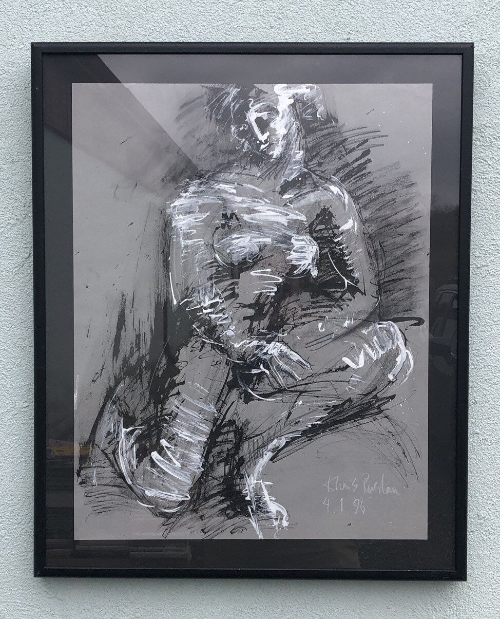 Signed Ruslan Khais 4 1 96 Gouache Of A Nude Female 29 1/2” X 14 1/4” X 1 3/4”