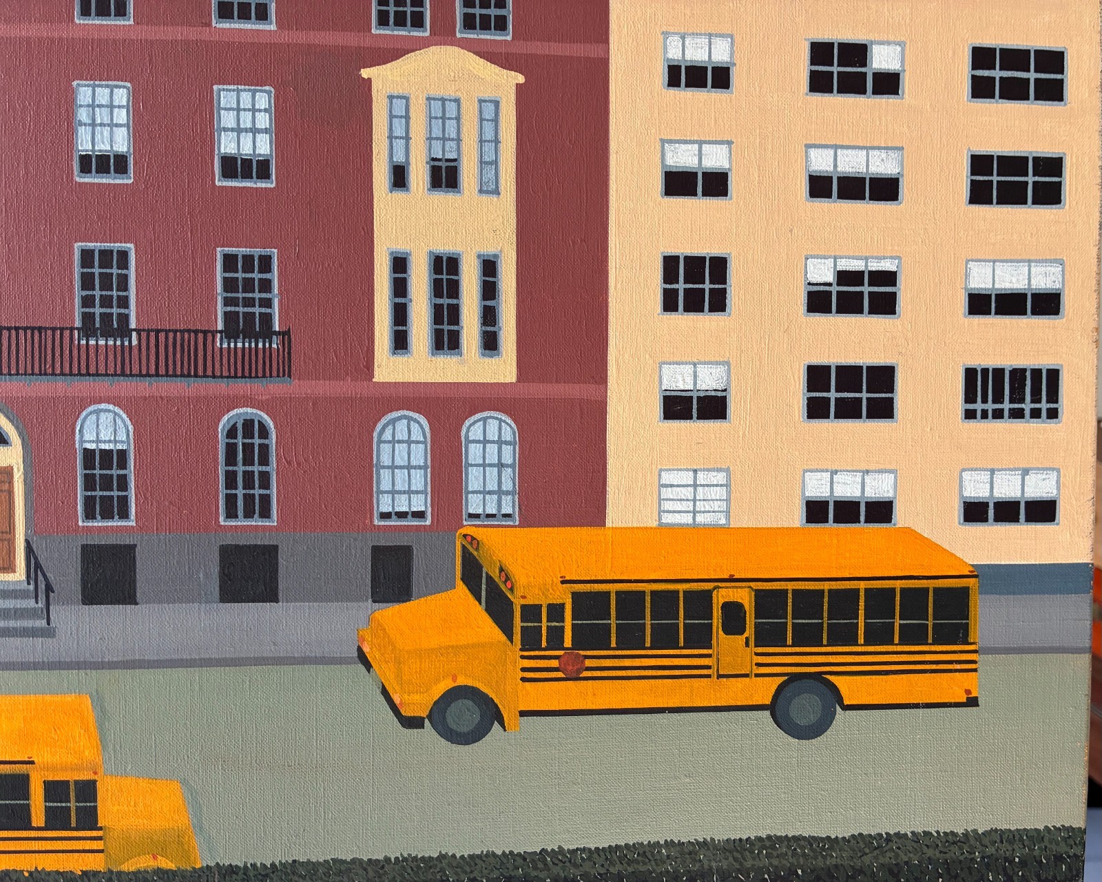 The Chapin School, NYC, oil on linen, charming painting, unsigned