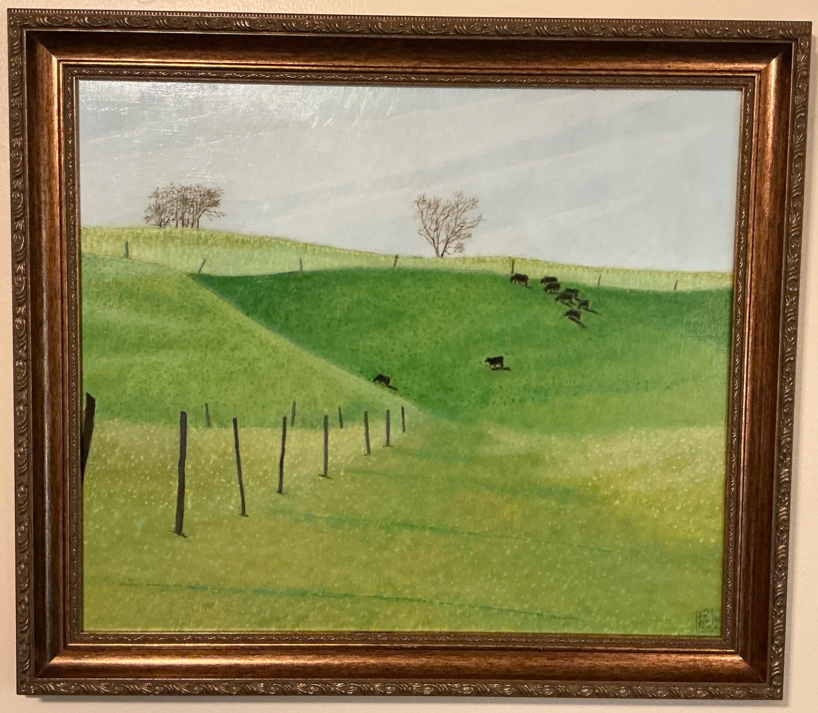 ORIGINAL SIGNED OIL PAINTING TITLED “COWS ON A HILL” 23 1/2” X 20 1/2”